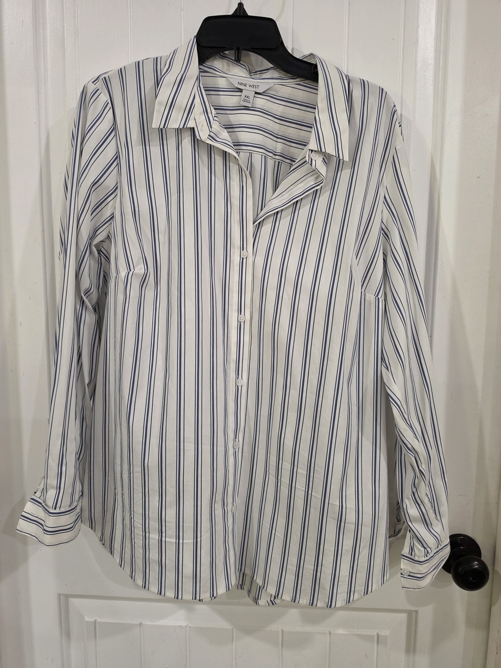 Nine West White Shirt with Blue Pinstripes XXL
